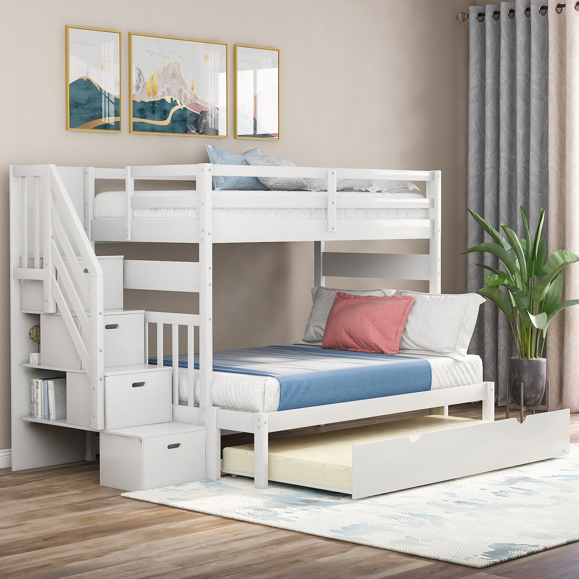Twin over Twin/Full Bunk Bed with Twin Size Trundle (White)(OLD SKU :LP000025AAK) - Atlantic Fine Furniture Melbourne FL