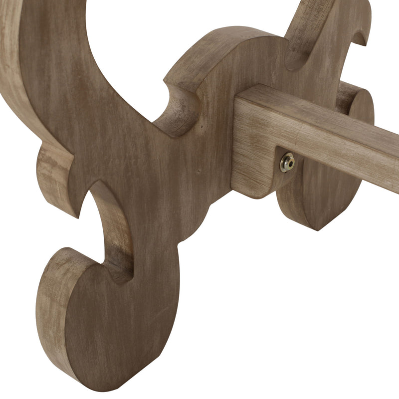 French Country Style Accent Table With Ornate Stretcher Base - Natural