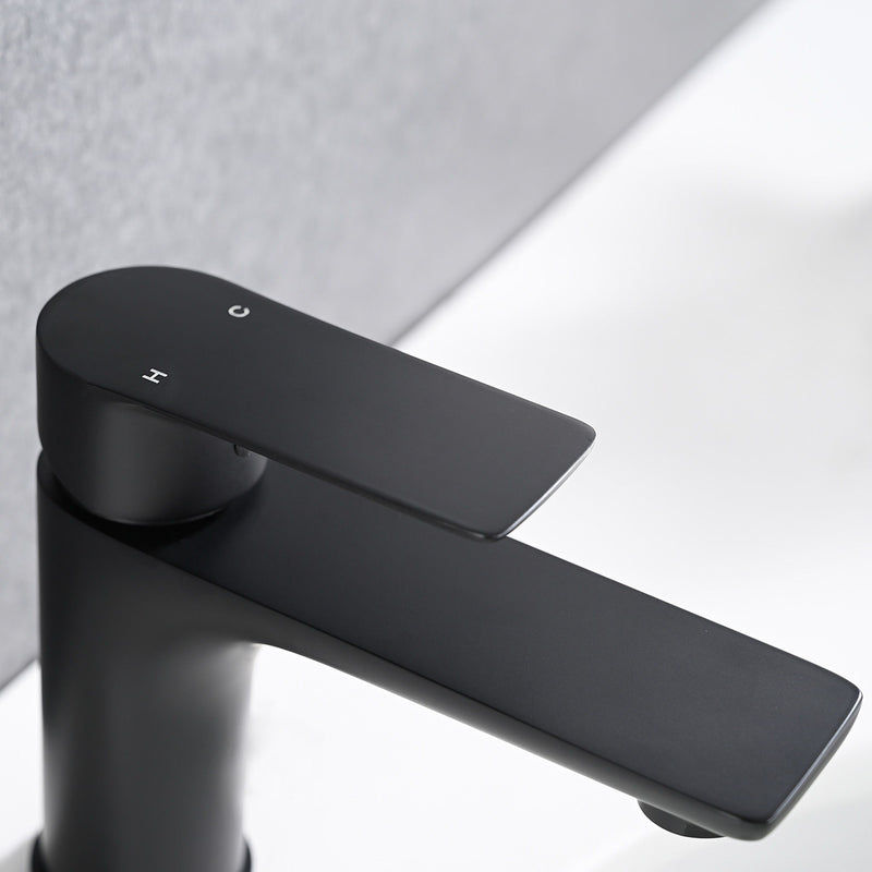 Modern Bathroom Sink Faucet Single Handle Brass Countertop Mount - Matte Black