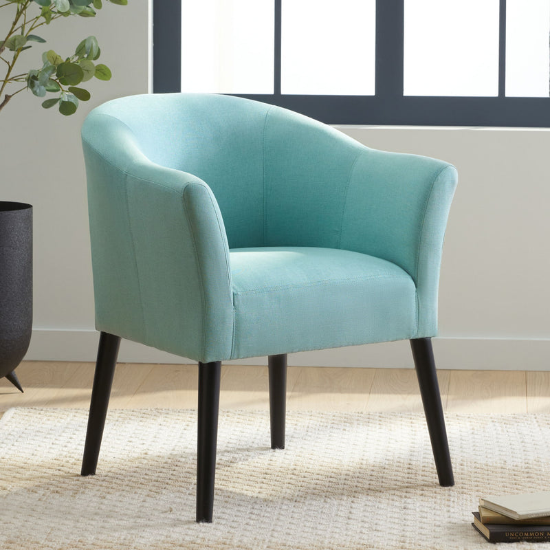 Sonorous - Upholstered Accent Chair With Low Back And Wood Legs - Light Blue / Black
