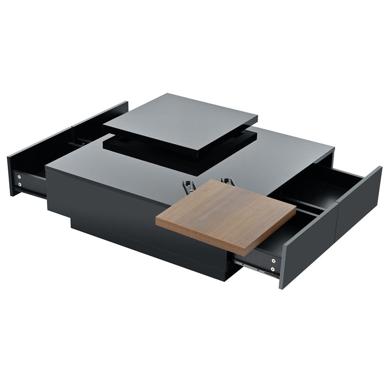 Movable Square Top Coffee Table With 4 Hidden Storage Drawers