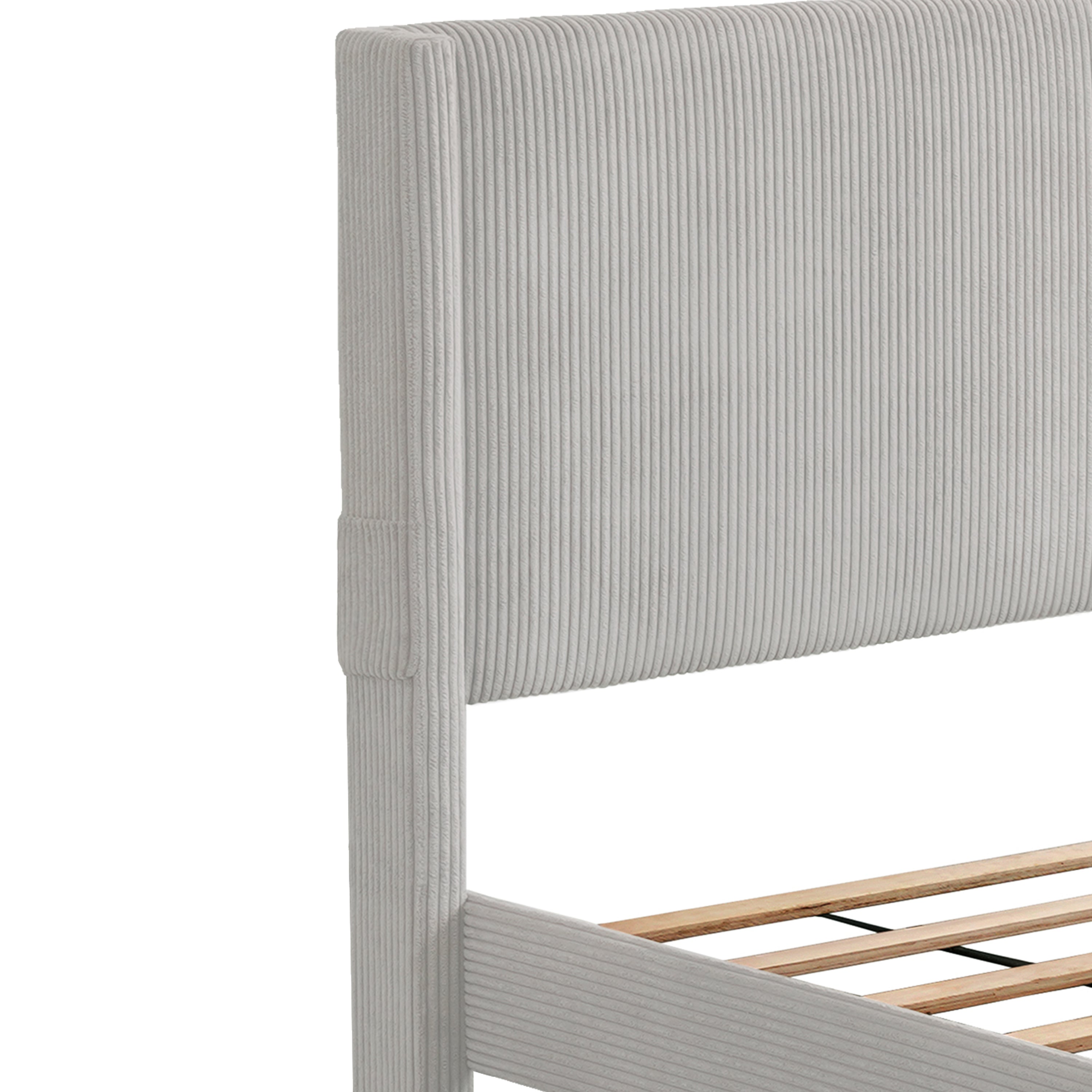 CORDUROY VELVET QUEEN FOOTBOARD DRAWER STORAGE UPHOLSTERED WINGBACK BED NO BOX SPRING REQUIRE GRAY - Atlantic Fine Furniture Melbourne FL