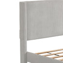 CORDUROY VELVET QUEEN FOOTBOARD DRAWER STORAGE UPHOLSTERED WINGBACK BED NO BOX SPRING REQUIRE GRAY