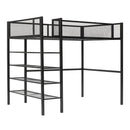 Twin Size Metal Loft Bed with 4-Tier Shelves and Storage, Black
