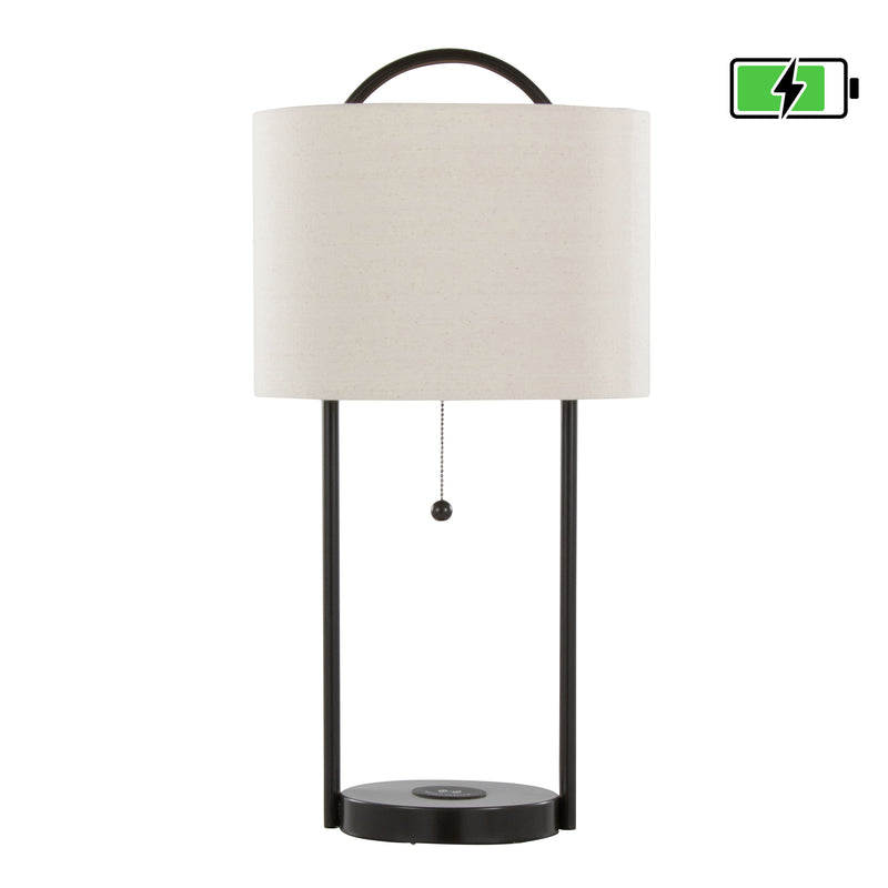 Porto - Contemporary Table Lamp With Wireless Charging (Set of 2) - Oil Bronze / Natural