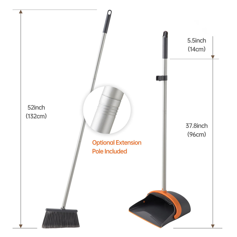 Efficient Home Cleaning Combo Broom And Dustpan Set With Long Handle Sturdy Design - Orange