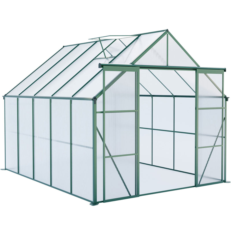 Double Door Polycarbonate Greenhouse Raised Base And Anchor Aluminum Heavy Duty Walk In Greenhouses For Outdoor Backyard In All Season