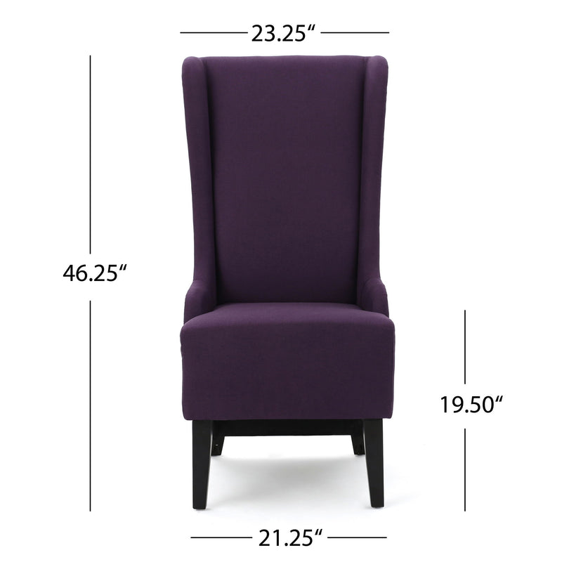 Fabric Dining Chair With High Back And Birch Wood Legs - Plum