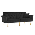 Velvet Tufted Sofa Couch With 2 Pillows And Nailhead Trim