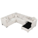 U-Shaped Sectional Sofa Pull Out Sofa Bed With Two USB Ports, Two Power Sockets, Three Back Pillows And A Storage Chaise For Living Room