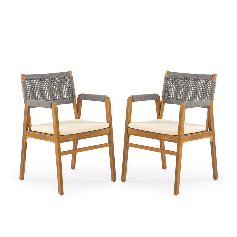 Outdoor 7 Pieces Patio Slat Design Acacia Upholstered Dining Set