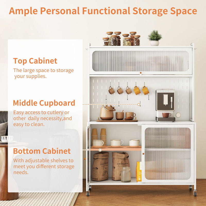 Contemporary Kitchen Pantry Cabinet With Glass Doors, Adjustable Shelves, Steel - Brushed Nickel