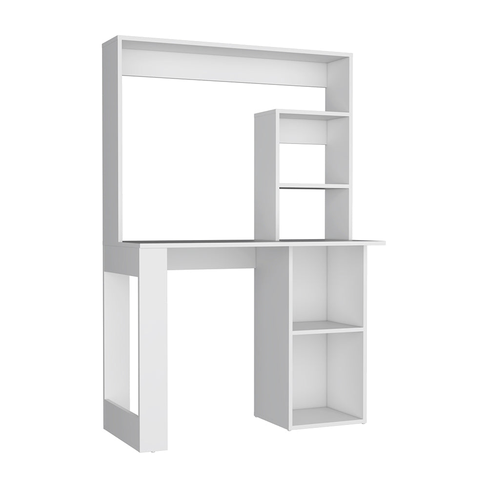 Ethel Writing Computer Desk with Storage Shelves and Hutch, White