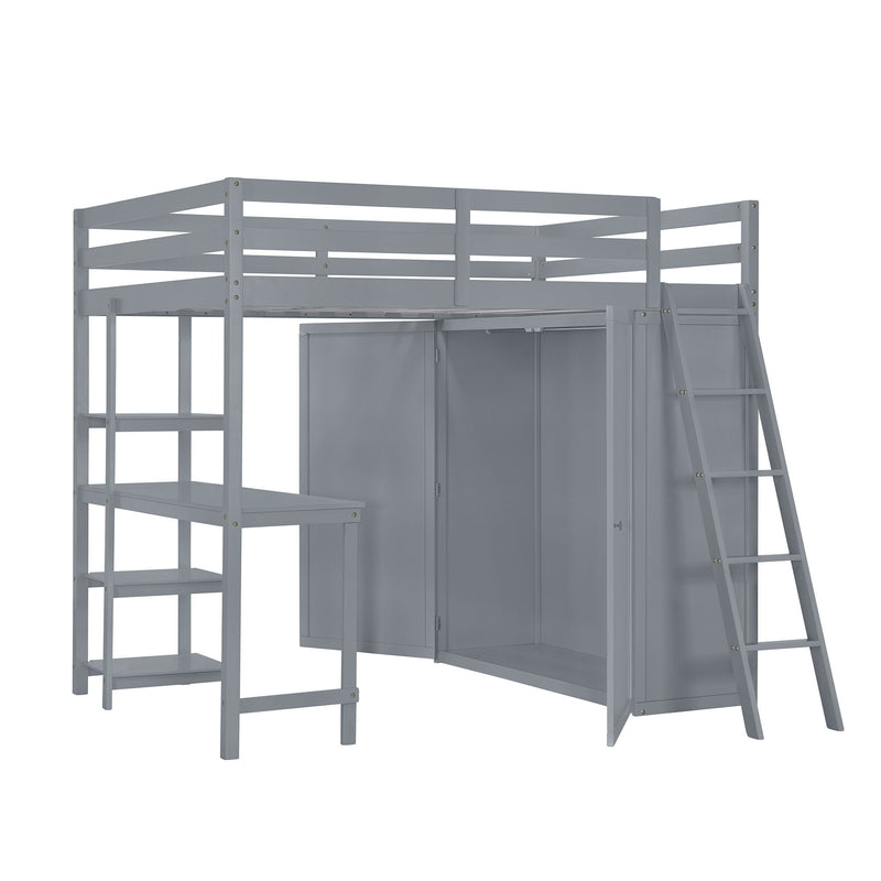 Loft Bed With Wardrobe And Desk And Shelves