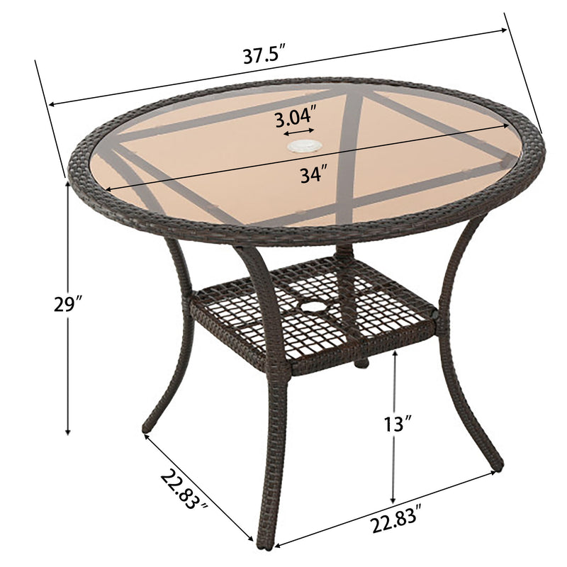 Outdoor Table With Woven Rattan Design - Brown