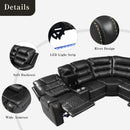 Manual Reclining Sectional Sofa Set, L Shaped Symmetrical Motion Sofa Corner Couch Sets With Storage Boxes, 4 Cup Holders And LED Light Strip For Living Room