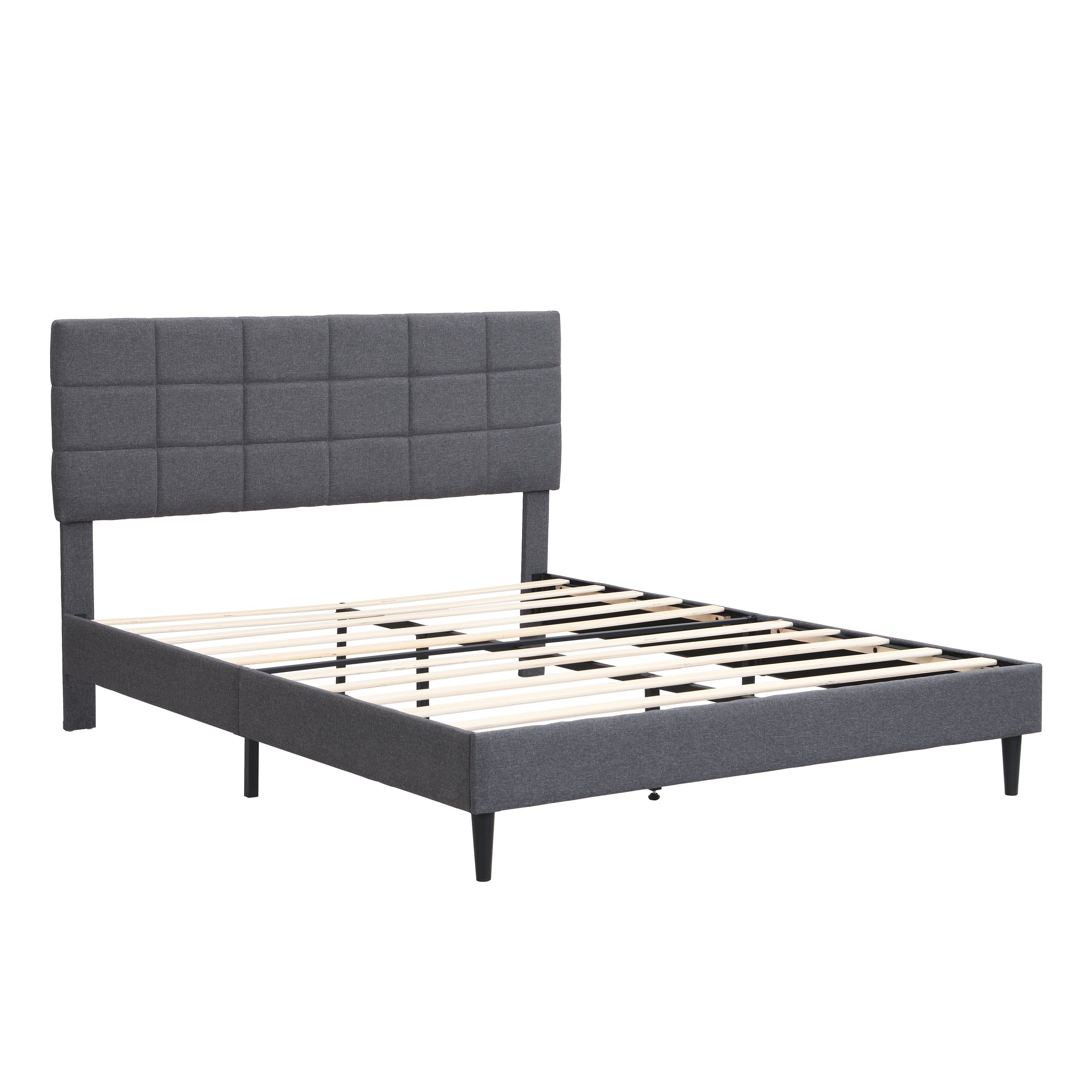 Full Size Platform Bed Frame with Fabric Upholstered Headboard and Wooden Slats, No Box Spring Needed/Easy Assembly, Grey - Atlantic Fine Furniture Melbourne FL