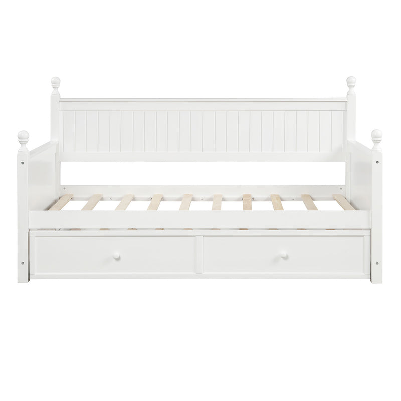 Twin Size Wood Daybed with Twin Size Trundle (White)