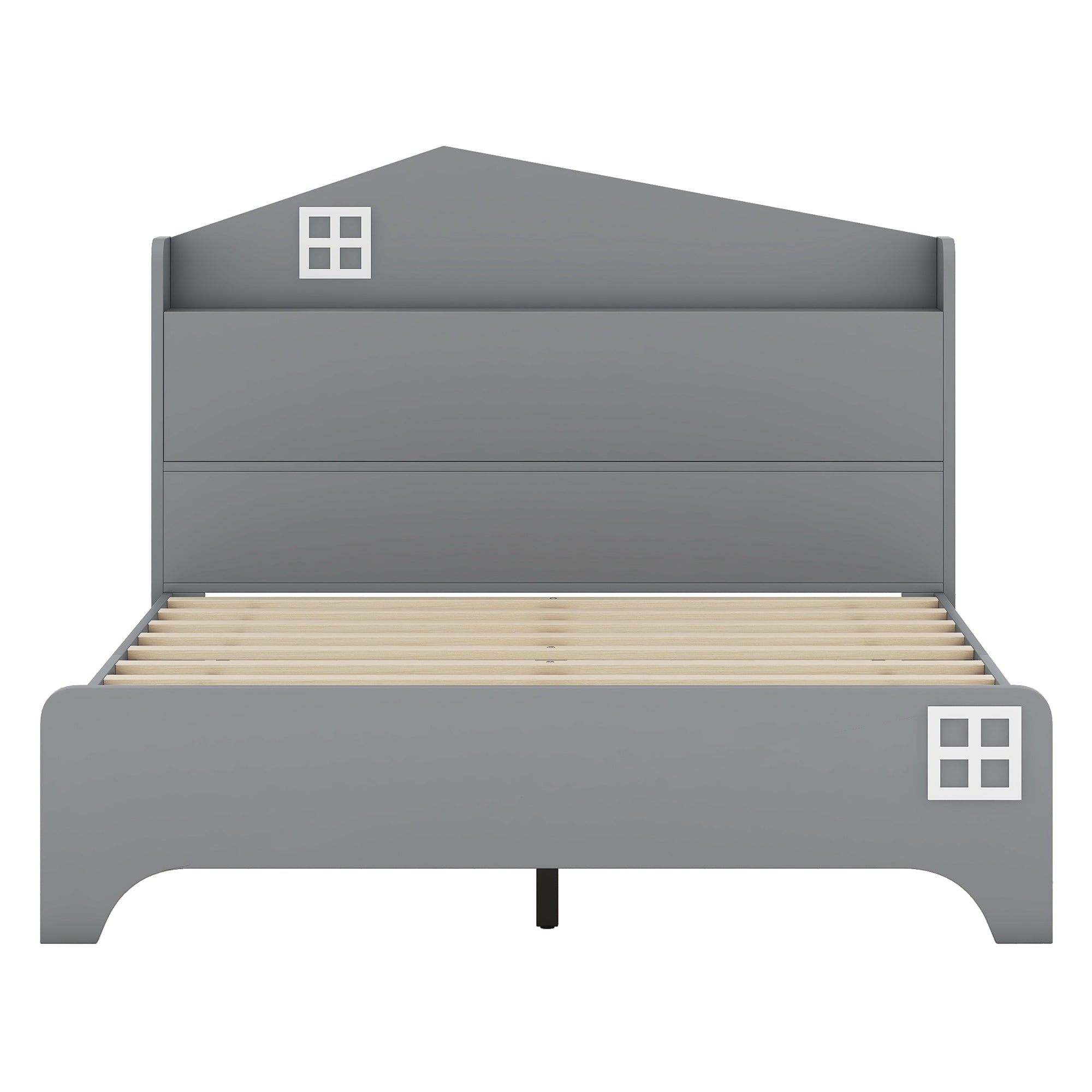 Wooden Full Size House Bed with Storage Headboard ,Kids Bed with Storage Shelf,Grey - Atlantic Fine Furniture Melbourne FL