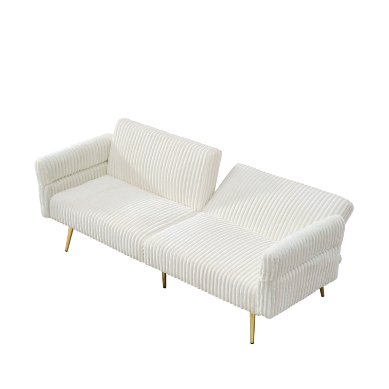 Luxury Corduroy Foldable Double Sofa Bed With Folding Armrests