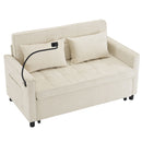 Pull-Out Sleeper Sofa With Reversible Backrest Cushion, Side Pockets, 2 USB Ports And A Phone Holder For Living Room