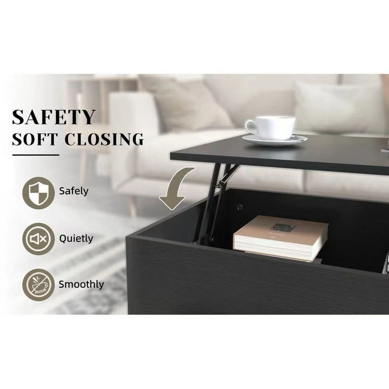 Lift-Top Coffee Table With Storage Center Tables Hidden Compartment & 2 Drawers, Sofa Table For Living Room - Black