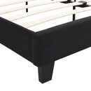 King Size Upholstered Platform Bed Frame With Linen Fabric Headboard, Wood Slat Support - Black
