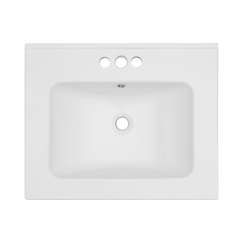 Modern Rectangular Single Vanity Top With Overflow And 3 Faucet Holes - White