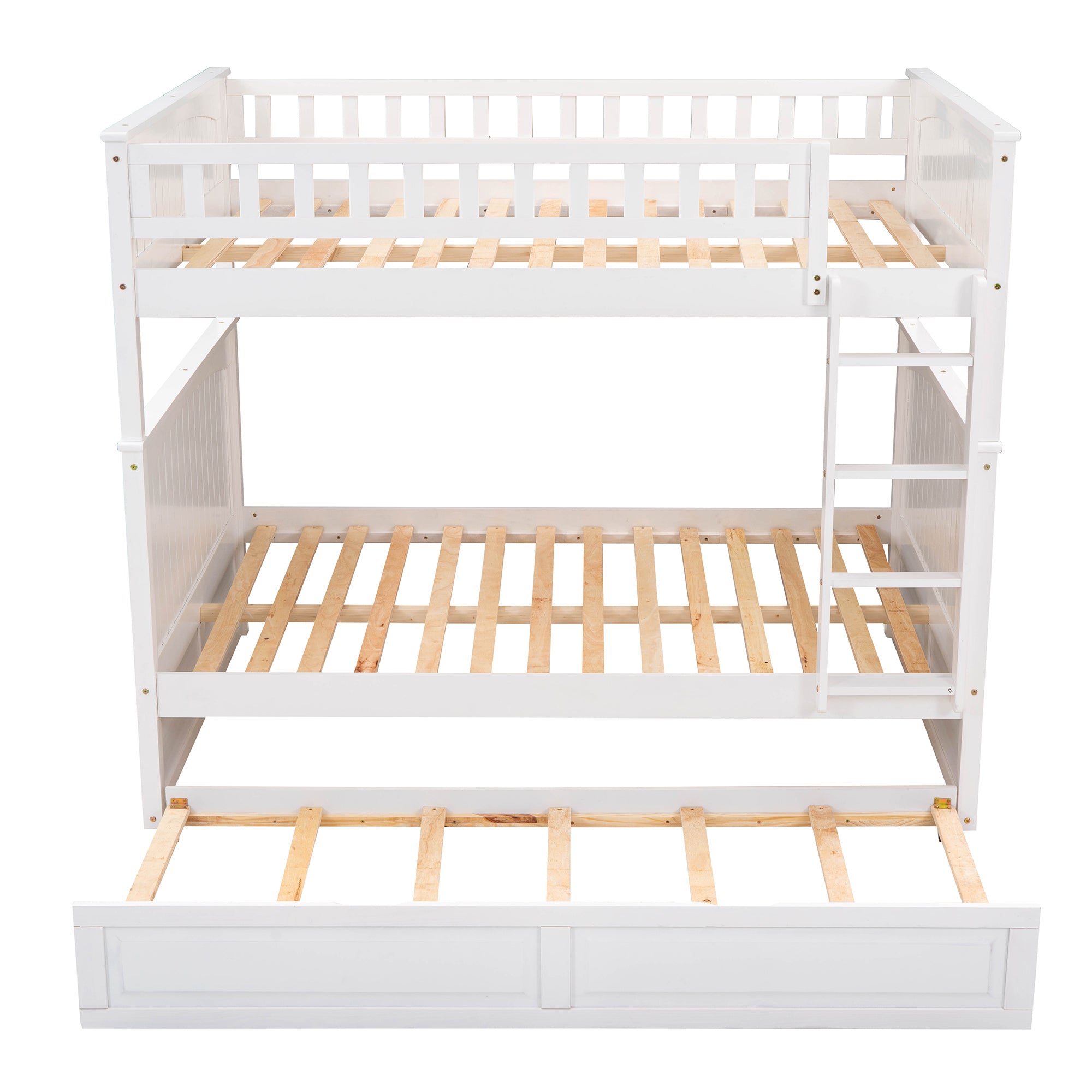 Full Over Full Bunk Bed with Twin Size Trundle, Pine Wood Bunk Bed with Guardrails, White (Old SKU:LP000044AAK) - Atlantic Fine Furniture Melbourne FL