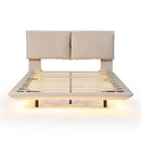 Queen Size Upholstered Platform Bed with Sensor Light and 2 Large Backrests, Stylish Platform Bed with 2 sets of USB Port and Socket on each rear Bed Leg, Beige