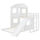 Loft Bunk Bed With Playhouse, Farmhouse, Ladder, Slide And Guardrails