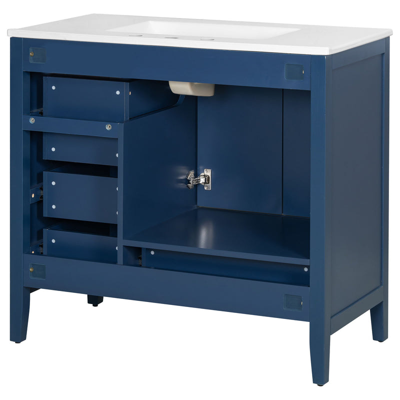 Elegant Vintage Bathroom Vanity With Sink And Soft Closing Door, 4 Drawers Of Different Sizes Frame