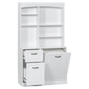 Bathroom Storage Cabinet With Tilt Out Hamper, Tall Free Standing Organizer With Drawers & Adjustable Shelves, Linen Tower With Steel Handles - White