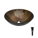 Feather Pattern Amber Vessel Sink With Pop Up Drain, Oval Bathroom Basin - Amber