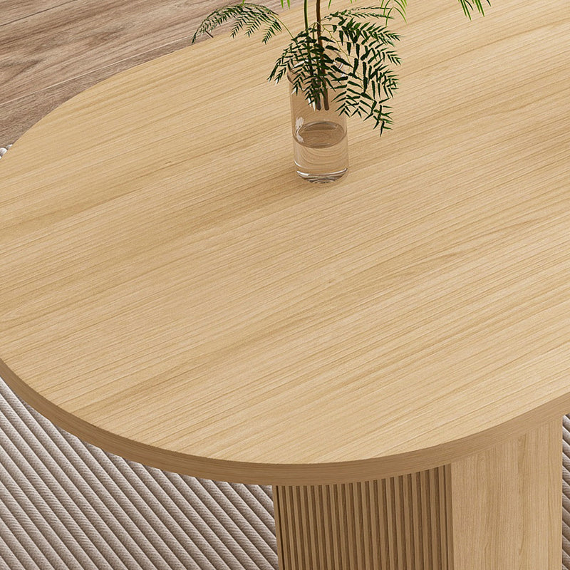 Oval Dining Table For 6 People With Wood Strip Base - Burly Wood