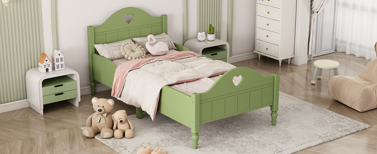 Girl's Love Princess Bed Macaron Twin Size Toddler Bed with Side Safety Rails and Headboard and Footboard, Oliver Green