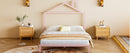 Full Size Metal Platform Bed with House-Shaped Headboard Design, Pink