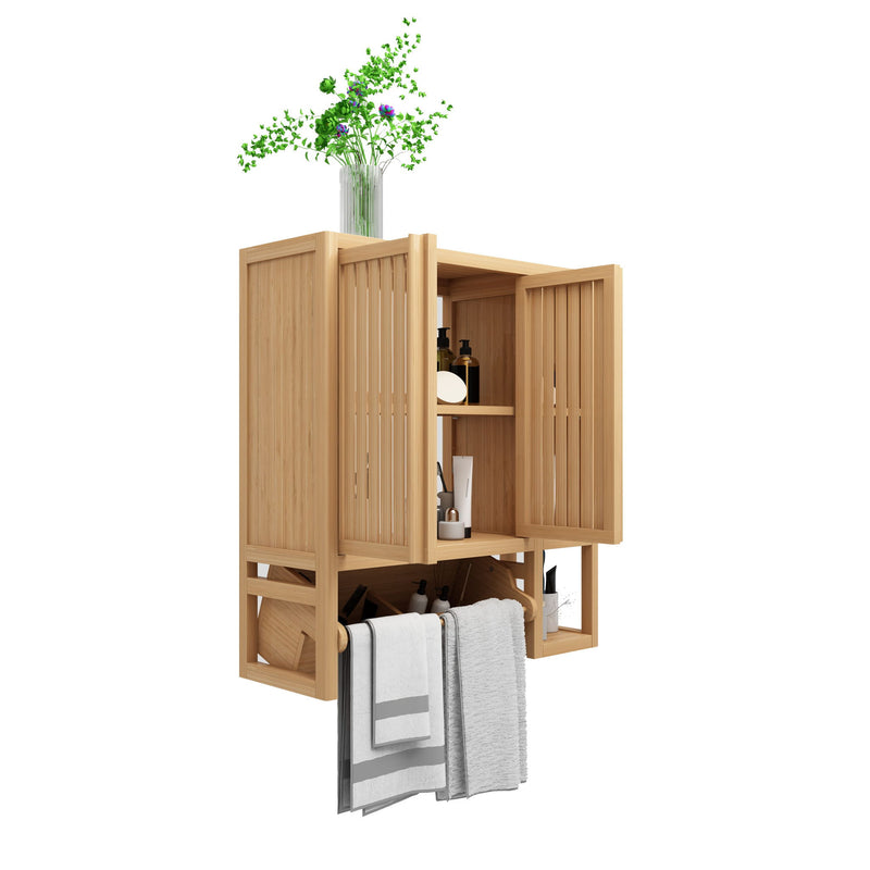 Elegant Bamboo Wall Mounted Bathroom Cabinet With Storage For Toiletries And Towels - Neutral