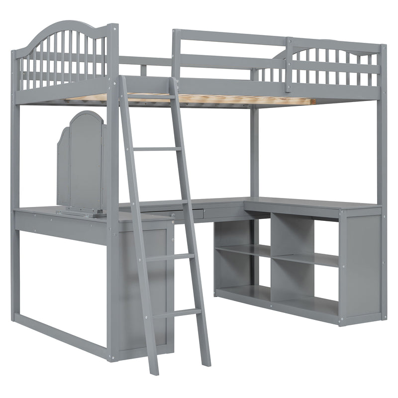 Loft Bed With Drawers, Cabinet, Shelves With Desk