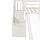 Loft Bed with Staircase, Storage, Slide, Twin size, Full-length Safety Guardrails, No Box Spring Needed, White (Old Sku:W504S00004)