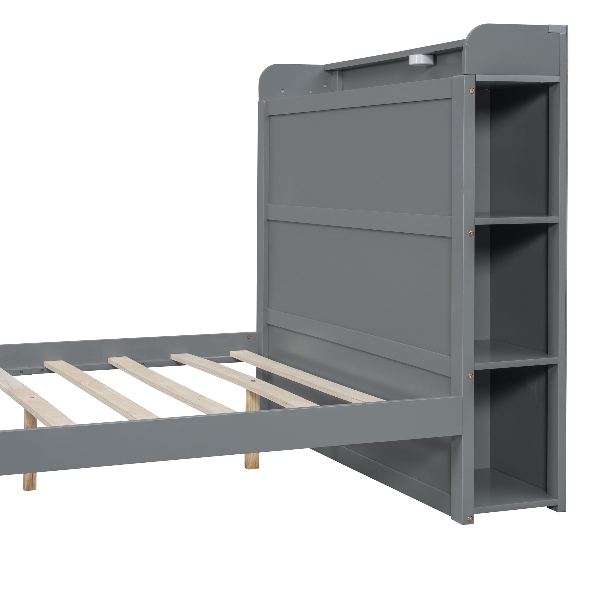 Full Size Platform Bed with built-in shelves, LED Light and USB ports, Gray - Atlantic Fine Furniture Melbourne FL