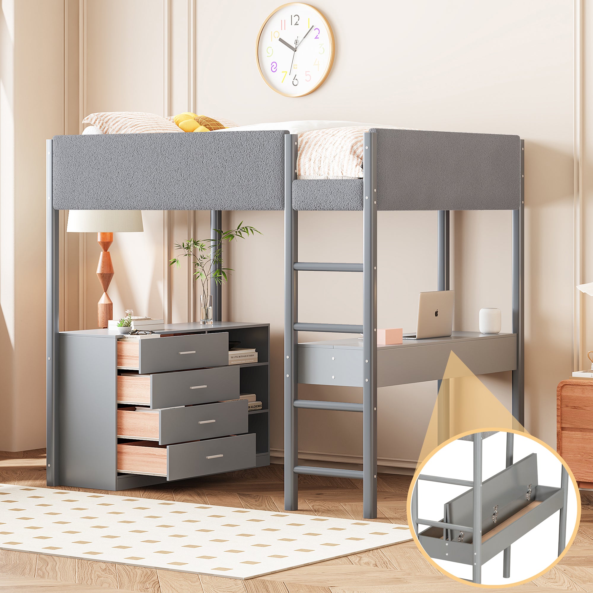 Full Size Teddy FleeceLoft Bed Wood Bed, Gray - Atlantic Fine Furniture Melbourne FL