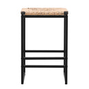 25" Height Backless Water Hyacinth Woven Bar Stools With Footrest (Set of 2) - Natural