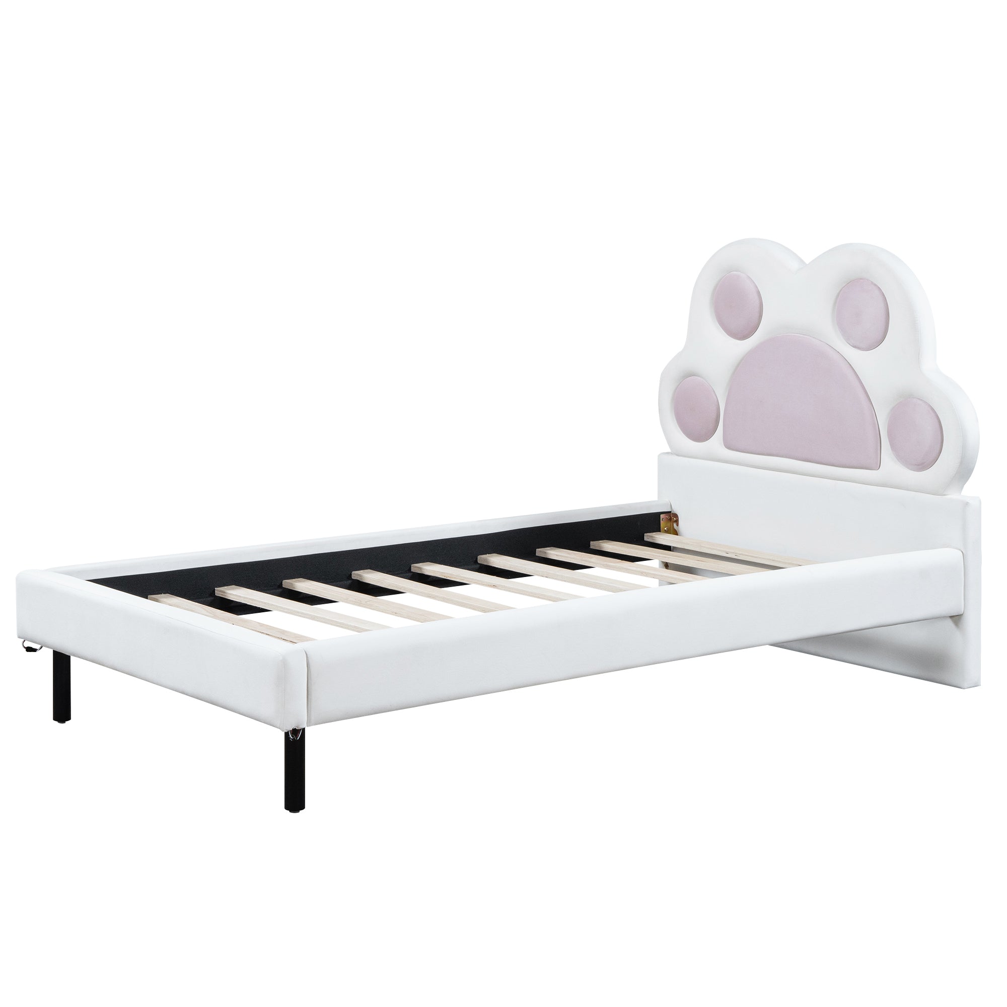 Twin Size Upholstered Platform Bed with Animal Paw Shaped Headboard and LED, Pink - Atlantic Fine Furniture Melbourne FL
