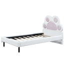 Twin Size Upholstered Platform Bed with Animal Paw Shaped Headboard and LED, Pink