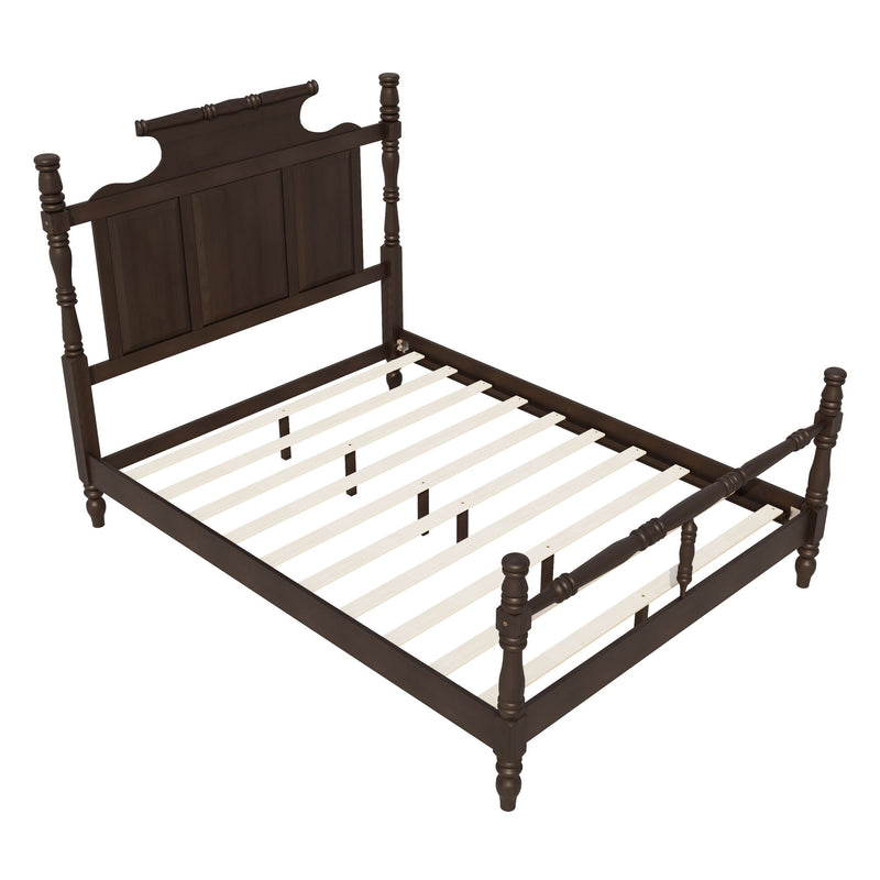 Vintage Country Style 4 Poster Platform Bed With High Crown Like Headboard, No Box Spring Needed