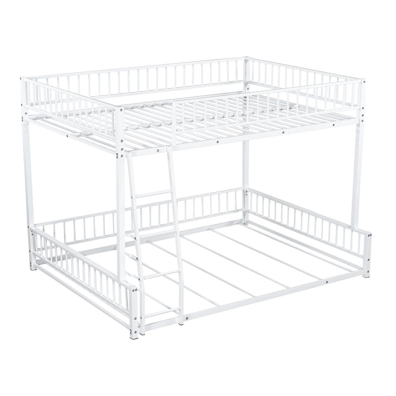 Bunk Bed Frame With Ladder And Safety Guardrails