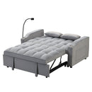 Modern Velvet Loveseat With Pullout Bed, Adjustable Reclining Backrest