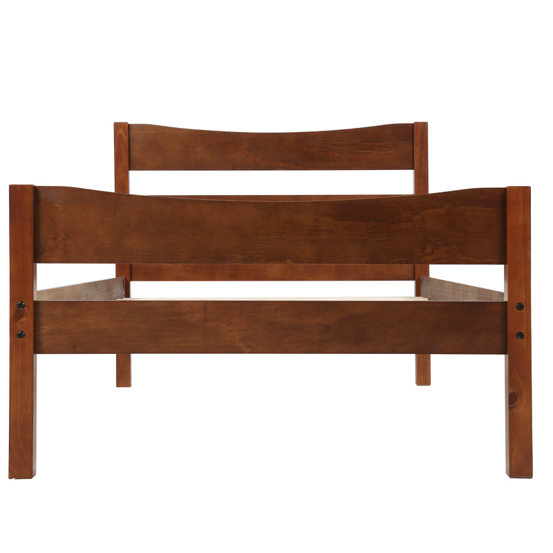 [Not allowed to sell to Walmart]Twin Size  Wood Platform Bed with Headboard and Wooden Slat Support (Walnut)