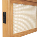 Full Size Elegant Bed Frame with Rattan Headboard and Sockets ,Walnut